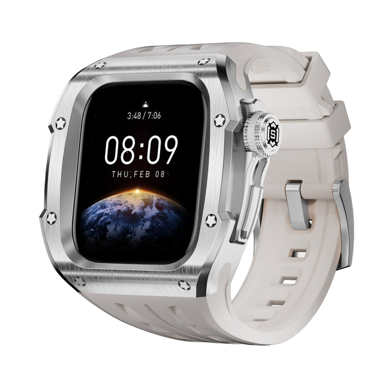 Pour Apple Watch Series 11 / 10 46mm Coque Métallique RedPepper Armor avec Bracelet Intégré en Silicone (Blanc Acier)