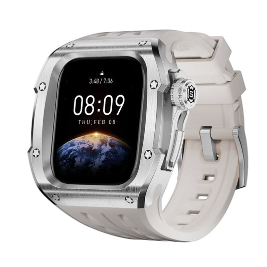 For Apple Watch Series 11 / 10 46mm RedPepper Armor Metal Case Integrated Silicone Watch Band(Steel White)