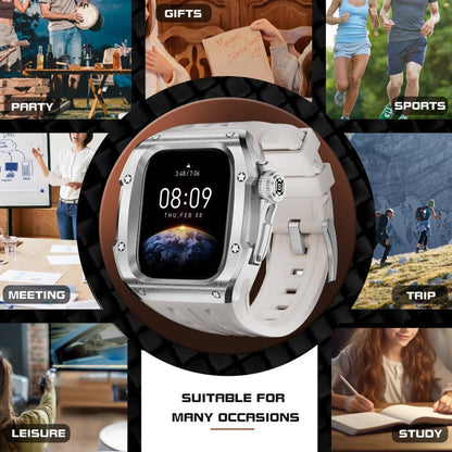 Pour Apple Watch Series 11 / 10 46mm Coque Métallique RedPepper Armor avec Bracelet Intégré en Silicone (Blanc Acier)