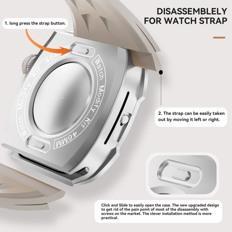 Pour Apple Watch Series 11 / 10 46mm Coque Métallique RedPepper Armor avec Bracelet Intégré en Silicone (Blanc Acier)