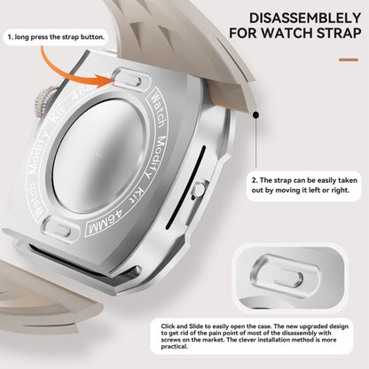 Pour Apple Watch Series 11 / 10 46mm Coque Métallique RedPepper Armor avec Bracelet Intégré en Silicone (Blanc Acier)