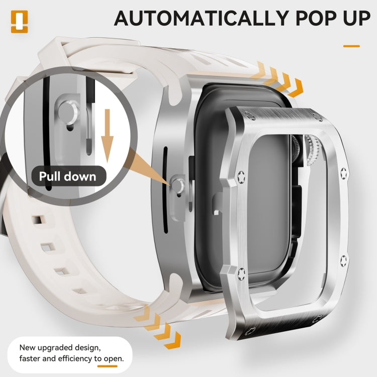 Pour Apple Watch Series 11 / 10 46mm Coque Métallique RedPepper Armor avec Bracelet Intégré en Silicone (Blanc Acier)