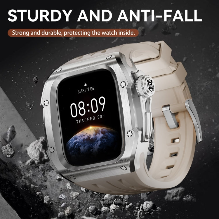 Pour Apple Watch Series 11 / 10 46mm Coque Métallique RedPepper Armor avec Bracelet Intégré en Silicone (Blanc Acier)