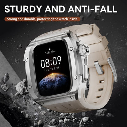 Pour Apple Watch Series 11 / 10 46mm Coque Métallique RedPepper Armor avec Bracelet Intégré en Silicone (Blanc Acier)