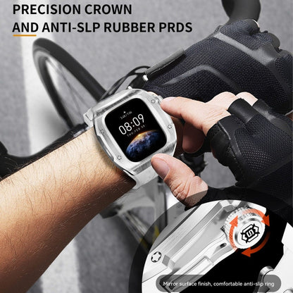 Pour Apple Watch Series 11 / 10 46mm Coque Métallique RedPepper Armor avec Bracelet Intégré en Silicone (Blanc Acier)