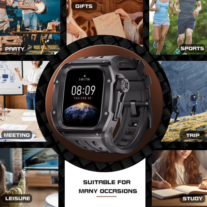 For Apple Watch Series 11 / 10 46mm RedPepper Armor Metal Case Integrated Silicone Watch Band(Black)