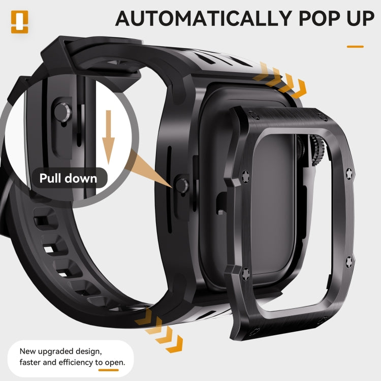 For Apple Watch Series 11 / 10 46mm RedPepper Armor Metal Case Integrated Silicone Watch Band(Black)
