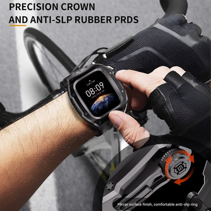 For Apple Watch Series 11 / 10 46mm RedPepper Armor Metal Case Integrated Silicone Watch Band(Black)