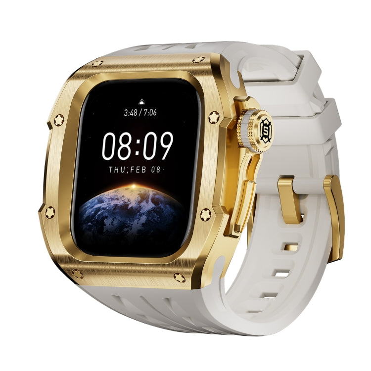 For Apple Watch Series 11 / 10 46mm RedPepper Armor Metal Case Integrated Silicone Watch Band(Gold White)