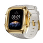 For Apple Watch Series 11 / 10 46mm RedPepper Armor Metal Case Integrated Silicone Watch Band(Gold White)