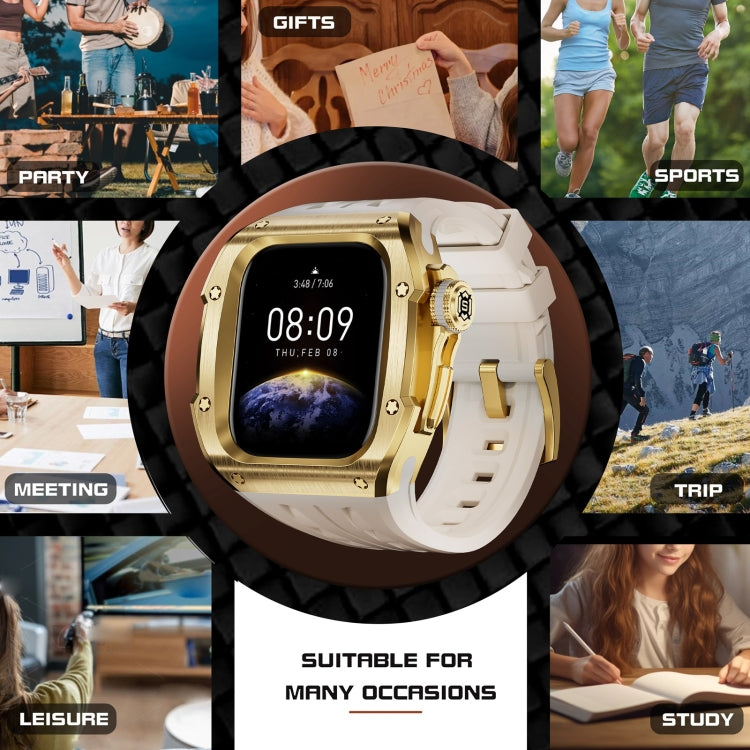 For Apple Watch Series 11 / 10 46mm RedPepper Armor Metal Case Integrated Silicone Watch Band(Gold White)