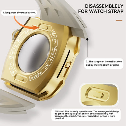 For Apple Watch Series 11 / 10 46mm RedPepper Armor Metal Case Integrated Silicone Watch Band(Gold White)