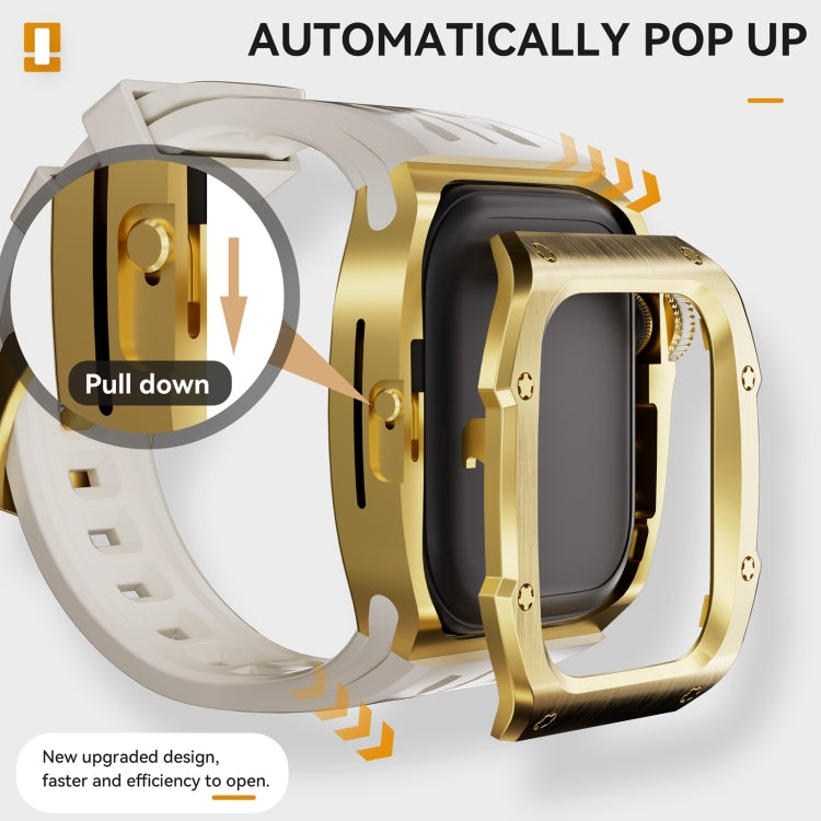 For Apple Watch Series 11 / 10 46mm RedPepper Armor Metal Case Integrated Silicone Watch Band(Gold White)