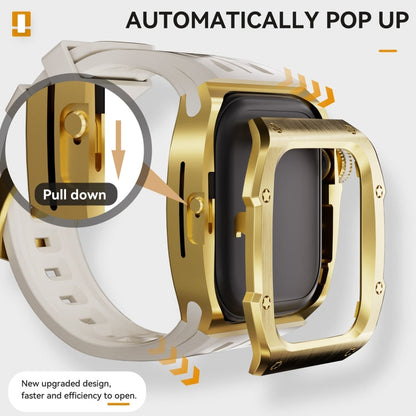 For Apple Watch Series 11 / 10 46mm RedPepper Armor Metal Case Integrated Silicone Watch Band(Gold White)