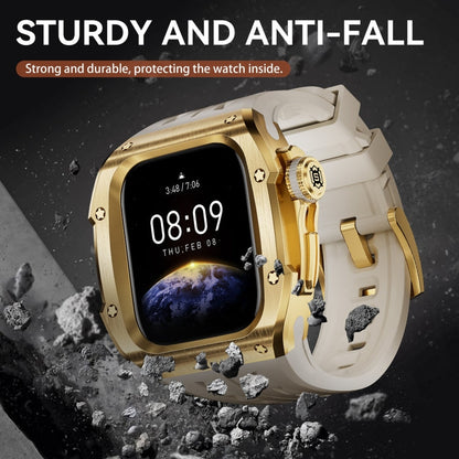For Apple Watch Series 11 / 10 46mm RedPepper Armor Metal Case Integrated Silicone Watch Band(Gold White)