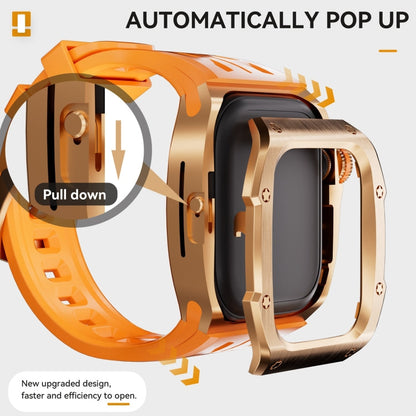 For Apple Watch Series 11 / 10 46mm RedPepper Armor Metal Case Integrated Silicone Watch Band(Rose Gold Orange)