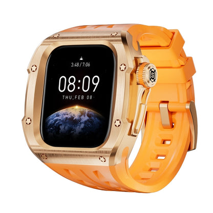 For Apple Watch Series 11 / 10 46mm RedPepper Armor Metal Case Integrated Silicone Watch Band(Rose Gold Orange)