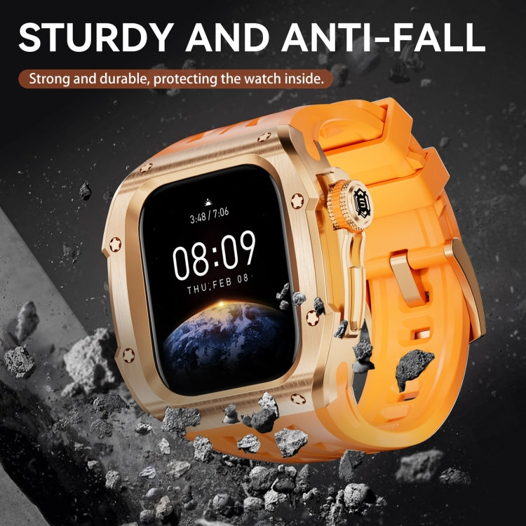 For Apple Watch Series 11 / 10 46mm RedPepper Armor Metal Case Integrated Silicone Watch Band(Rose Gold Orange)