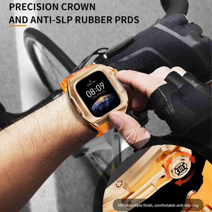 For Apple Watch Series 11 / 10 46mm RedPepper Armor Metal Case Integrated Silicone Watch Band(Rose Gold Orange)