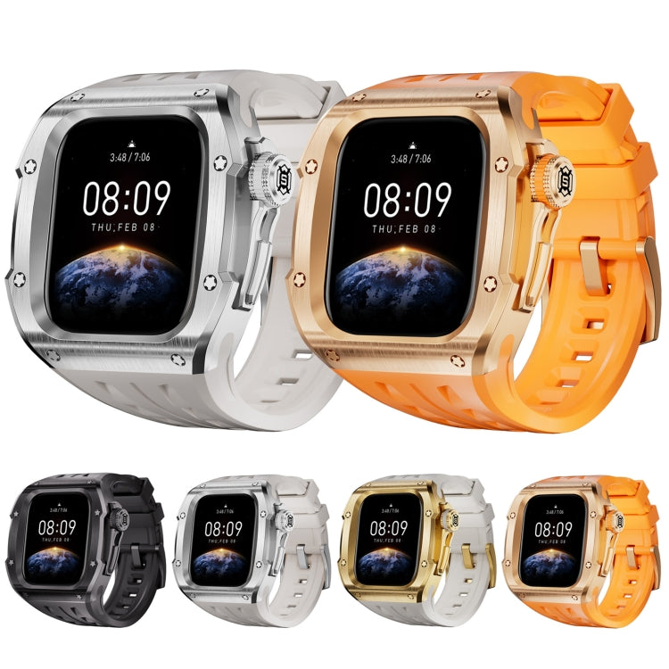 For Apple Watch Series 11 / 10 46mm RedPepper Armor Metal Case Integrated Silicone Watch Band(Black)
