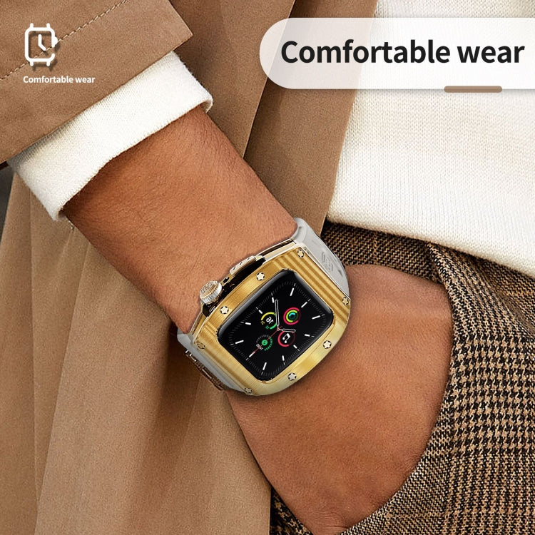 For Apple Watch 44mm / 45mm RedPepper Armor Metal Case Integrated Silicone Watch Band(Gold White)
