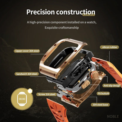 For Apple Watch 44mm / 45mm RedPepper Armor Metal Case Integrated Silicone Watch Band(Rose Gold Orange)