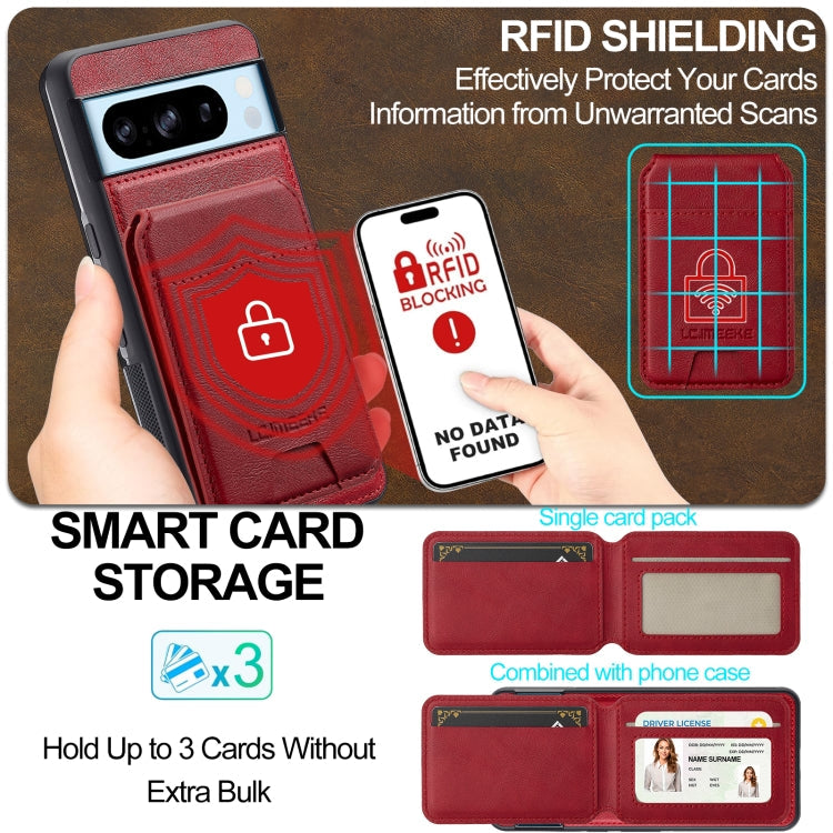 For Google Pixel 8 Pro LC.IMEEKE L3 Series Detachable RFID Card Bag Magsafe Phone Case(Red)