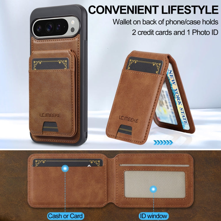 For Google Pixel 9 / 9 Pro LC.IMEEKE L3 Series Detachable RFID Card Bag Magsafe Phone Case(Brown)