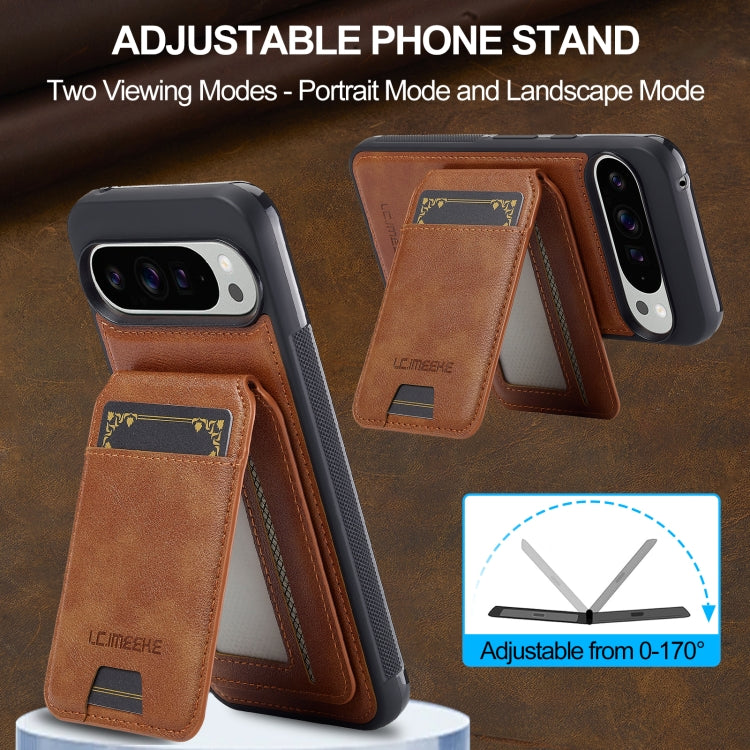 For Google Pixel 9 / 9 Pro LC.IMEEKE L3 Series Detachable RFID Card Bag Magsafe Phone Case(Brown)
