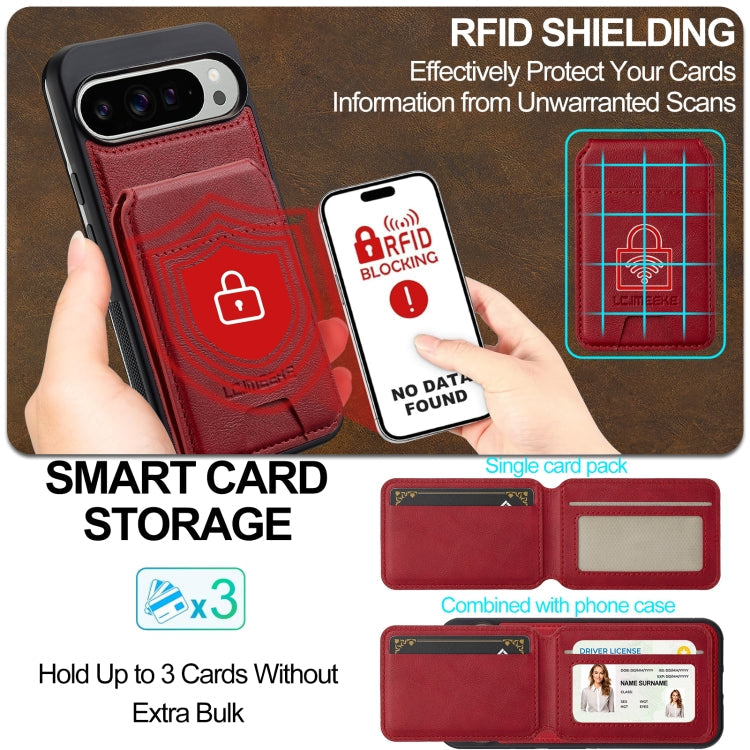 For Google Pixel 9 / 9 Pro LC.IMEEKE L3 Series Detachable RFID Card Bag Magsafe Phone Case(Red)