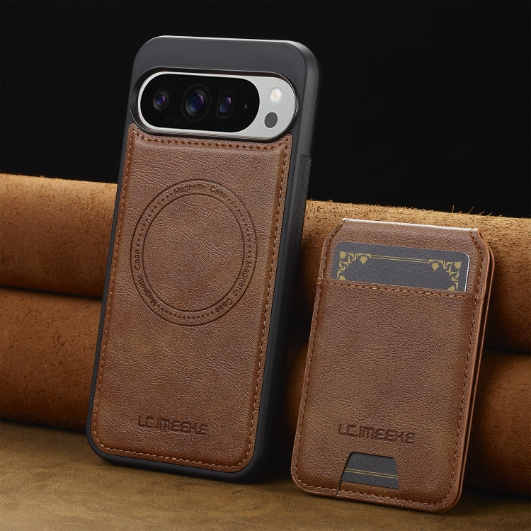 For Google Pixel 9 Pro XL LC.IMEEKE L3 Series Detachable RFID Card Bag Magsafe Phone Case(Brown)