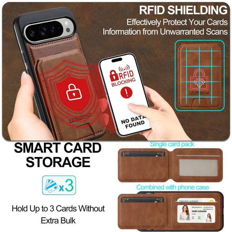 For Google Pixel 9 Pro XL LC.IMEEKE L3 Series Detachable RFID Card Bag Magsafe Phone Case(Brown)