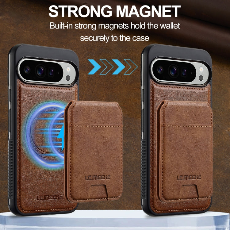 For Google Pixel 9 Pro XL LC.IMEEKE L3 Series Detachable RFID Card Bag Magsafe Phone Case(Brown)