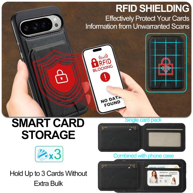 For Google Pixel 10 / 10 Pro LC.IMEEKE L3 Series Detachable RFID Card Bag Magsafe Phone Case(Black)