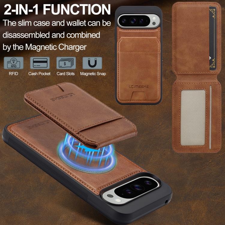 For Google Pixel 10 / 10 Pro LC.IMEEKE L3 Series Detachable RFID Card Bag Magsafe Phone Case(Brown)