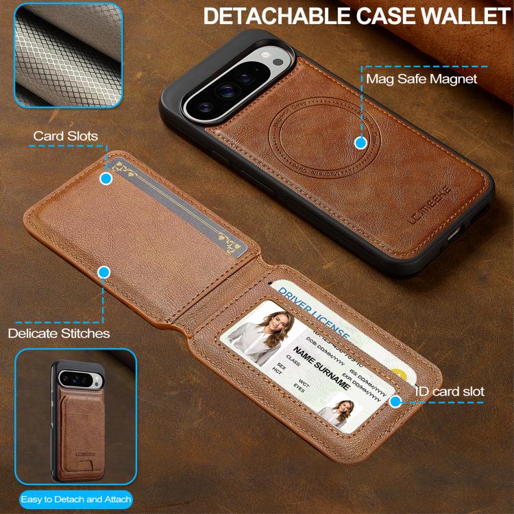 For Google Pixel 10 Pro XL LC.IMEEKE L3 Series Detachable RFID Card Bag Magsafe Phone Case(Brown)