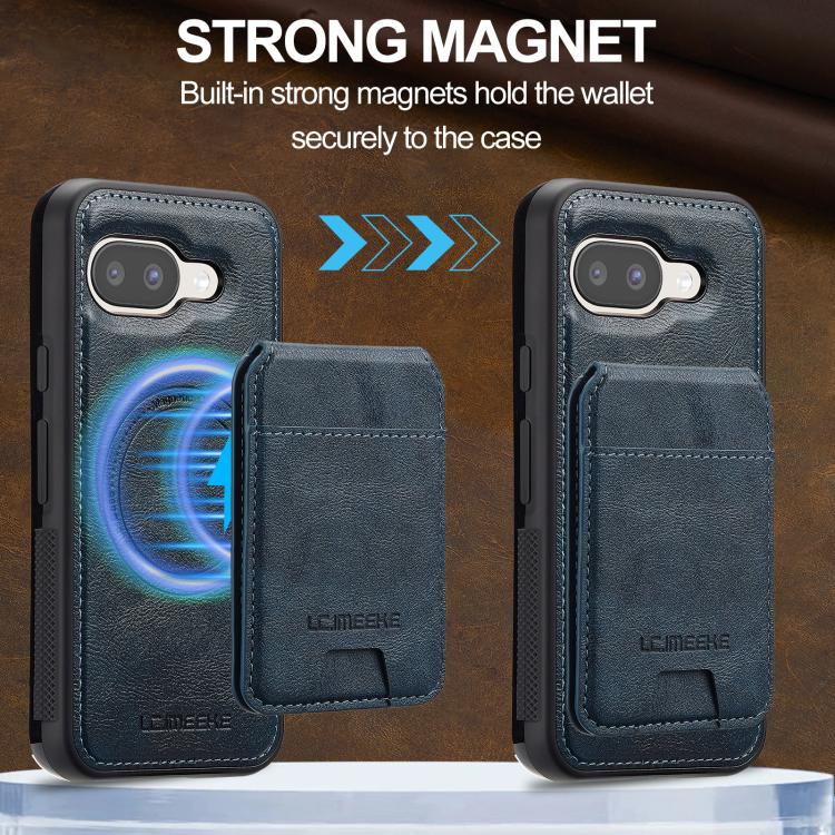 For Google Pixel 9a LC.IMEEKE L3 Series Detachable RFID Card Bag Magsafe Phone Case(Blue)