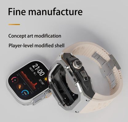 For Apple Watch Ultra 3 / 2 / 1 49mm RedPepper Armor Metal Case Integrated Silicone Watch Band(Steel Black White)