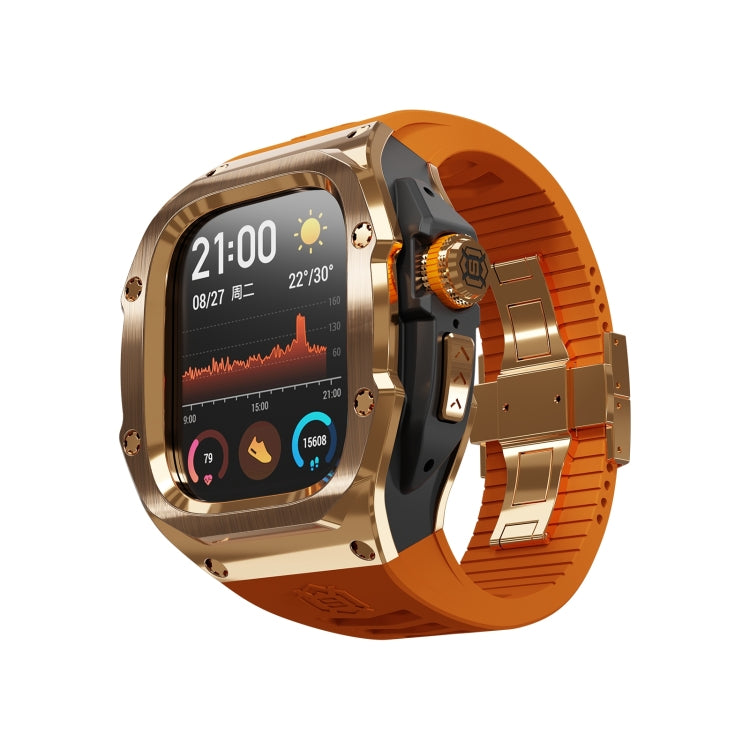 For Apple Watch Ultra 3 / 2 / 1 49mm RedPepper Armor Metal Case Integrated Silicone Watch Band(Rose Gold Black Orange)