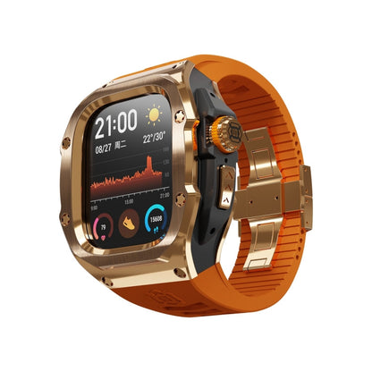 For Apple Watch Ultra 3 / 2 / 1 49mm RedPepper Armor Metal Case Integrated Silicone Watch Band(Rose Gold Black Orange)