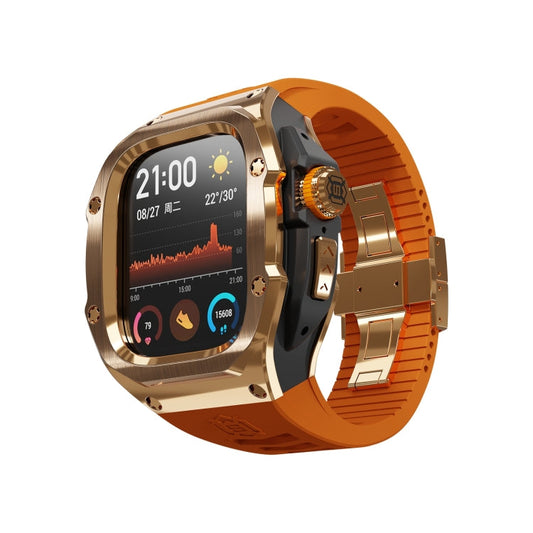 For Apple Watch Ultra 3 / 2 / 1 49mm RedPepper Armor Metal Case Integrated Silicone Watch Band(Rose Gold Black Orange)