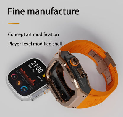For Apple Watch Ultra 3 / 2 / 1 49mm RedPepper Armor Metal Case Integrated Silicone Watch Band(Rose Gold Black Orange)