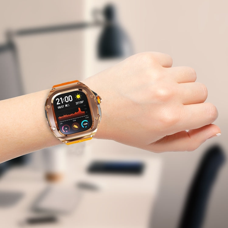 For Apple Watch Ultra 3 / 2 / 1 49mm RedPepper Armor Metal Case Integrated Silicone Watch Band(Rose Gold Black Orange)