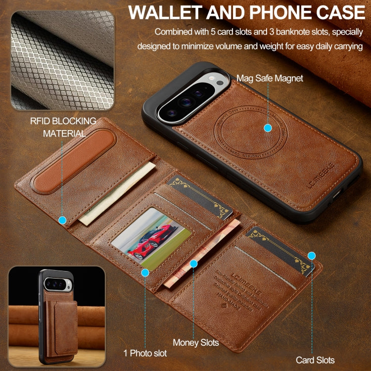 For Google Pixel 9 Pro XL LC.IMEEKE L5 Series Detachable RFID Card Bag Magsafe Phone Case(Brown)