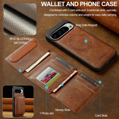 For Google Pixel 9 Pro XL LC.IMEEKE L5 Series Detachable RFID Card Bag Magsafe Phone Case(Brown)