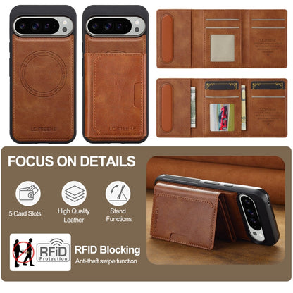 For Google Pixel 9 Pro XL LC.IMEEKE L5 Series Detachable RFID Card Bag Magsafe Phone Case(Brown)