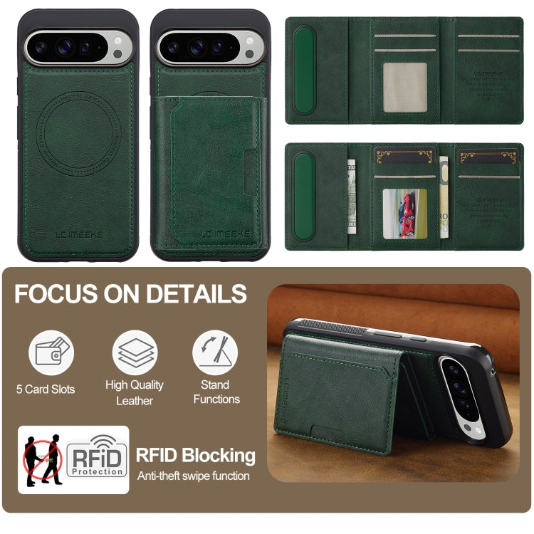 For Google Pixel 9 Pro XL LC.IMEEKE L5 Series Detachable RFID Card Bag Magsafe Phone Case(Green)
