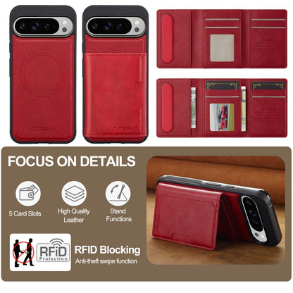 Pour Google Pixel 9 Pro XL LC.IMEEKE L5 Series Étui de téléphone Magsafe détachable avec porte-cartes RFID (Rouge)