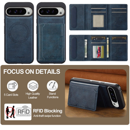 Pour Google Pixel 9 / 9 Pro LC.IMEEKE Série L5 Étui de téléphone Magsafe détachable avec porte-cartes RFID (Bleu)