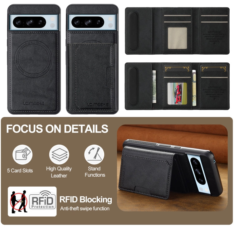 For Google Pixel 8 Pro LC.IMEEKE L5 Series Detachable RFID Card Bag Magsafe Phone Case(Black)